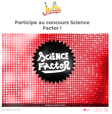 Julie Mag : Exemple d'article publié sur la participation au concours Science Factor.